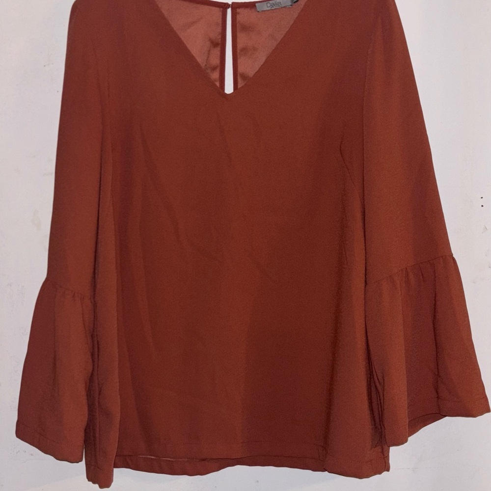 Dalia Rust Blouse with Flared Sleeves- work blouse